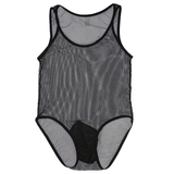 Sexy See Through PU Leather Bodysuit / Men's O-Neck Mesh Lingerie / Male Sleeveless Jumpsuit - EVE's SECRETS