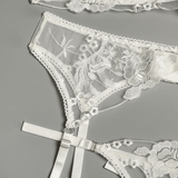 Sexy Sheer Bra with Panty and Garters / Women's Erotic Underwear Set with Floral Embroidery - EVE's SECRETS