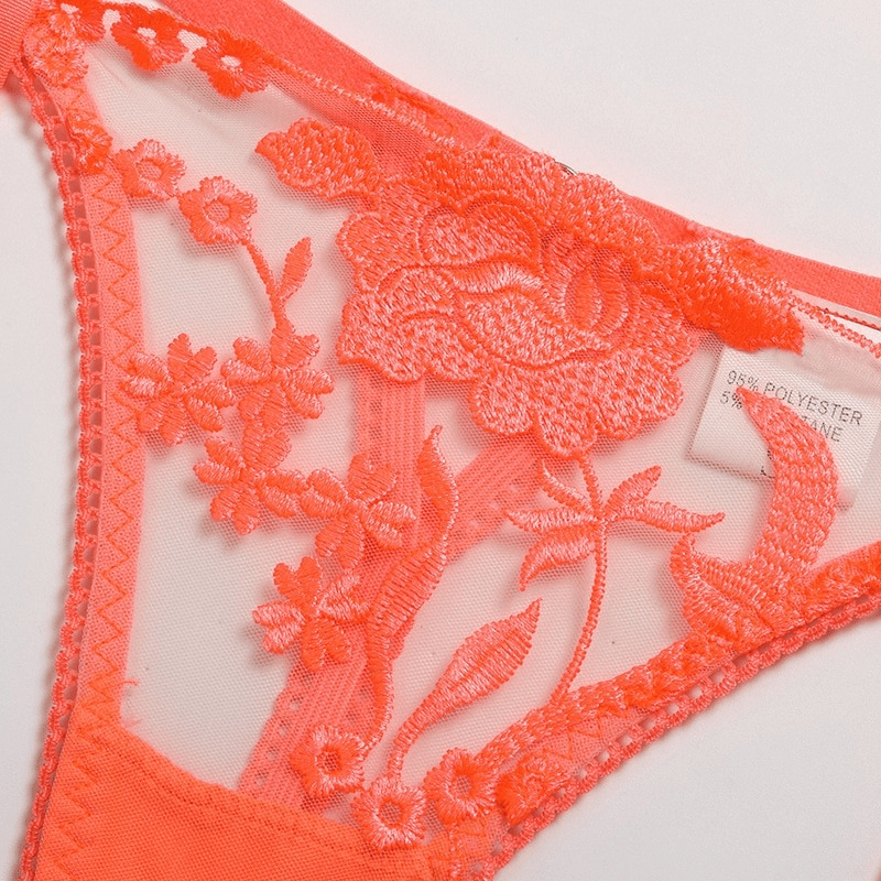 Sexy Sheer Bra with Panty and Garters / Women's Erotic Underwear Set with Floral Embroidery - EVE's SECRETS