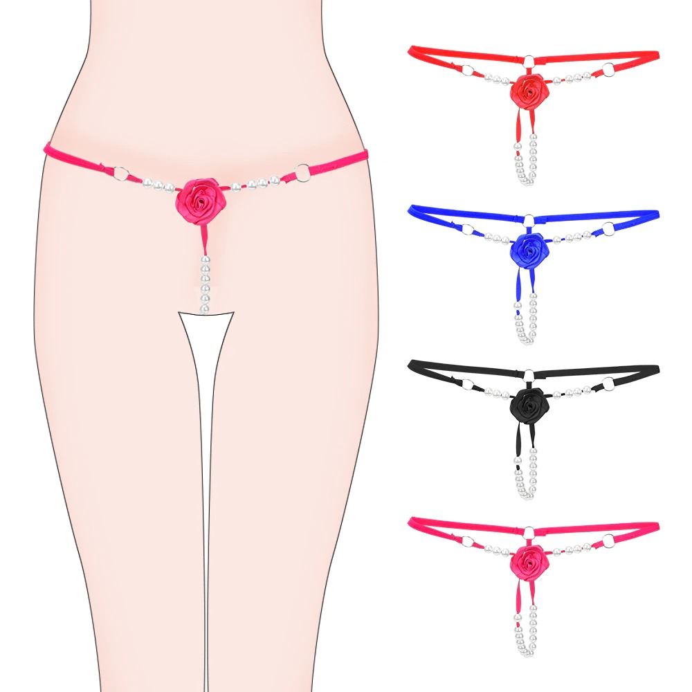 Sexy Women's Open Crotch Underwear / Attractive Open Beading Flower G-String Thong - EVE's SECRETS
