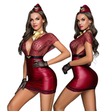 Sexy Stewardess Uniform Cosplay / Lace Wine Red Women's Dress / Erotic Costume for Role Play - EVE's SECRETS