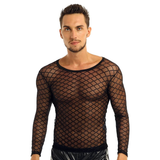 Sexy transparente Herrenbekleidung / enganliegendes T-Shirt mit langen Ärmeln / männliche erotische Outfits 