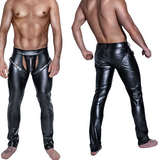 Sexy Trousers With Open Crotch For Men / Latex Wetlook Black Leggings / Stylish Fetish Clubwear - EVE's SECRETS