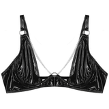 Sexy Wet Look Patent Leather Bra / Women's Erotic Black Adjustable Straps & Metal Chains Bras - EVE's SECRETS