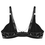 Sexy Wet Look Patent Leather Bra / Women's Erotic Black Adjustable Straps & Metal Chains Bras - EVE's SECRETS