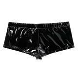 Sexy Wetlook Black PU Leather Male Panties / Open Crotch Penis Hole Erotic Gay Boxer Shorts - EVE's SECRETS