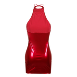 Sexy Wetlook Mini Dress for Women / PU Leather Skinny Sleeveless Dress - EVE's SECRETS