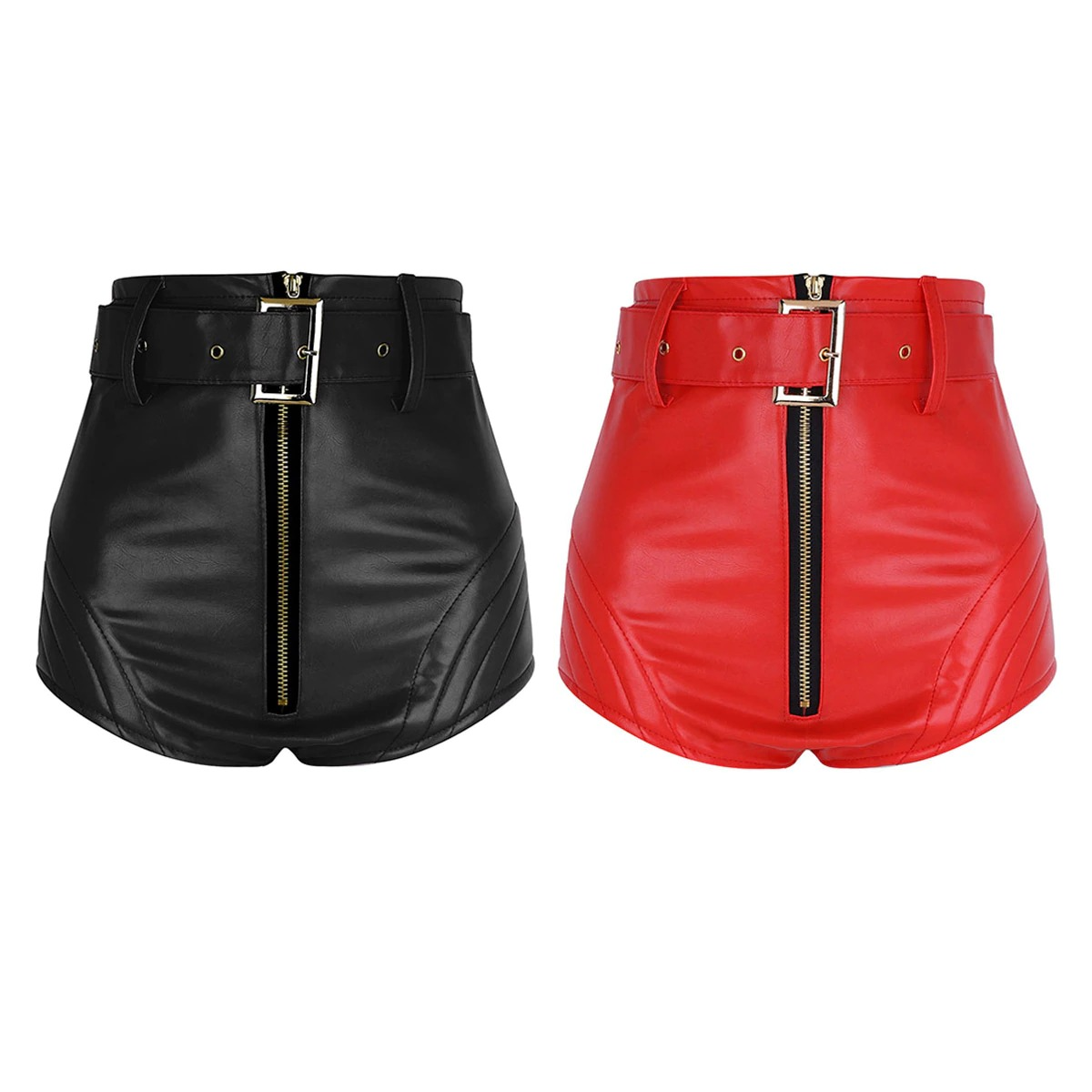 Sexy Wetlook PU Leather Shorts for Women / High Waist Shorts with Front Zipper - EVE's SECRETS