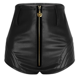 Sexy Wetlook PU Leather Shorts for Women / High Waist Shorts with Front Zipper - EVE's SECRETS