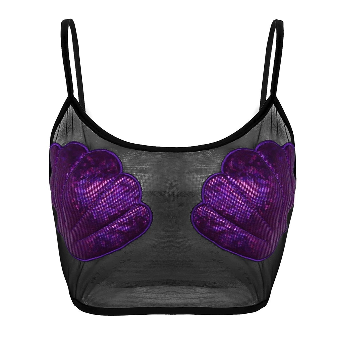 Sexy Women's Crop Top with Shiny Shell / Transparent Mesh Top for Ladies - EVE's SECRETS