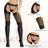 Sexy Women's Faux Leather Solid Color Stockings with G-string / Erotic Lace Pantyhose Crotchless - EVE's SECRETS
