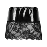 Sexy Women's Floral Pattern Mini Skirt / Black PU Leather Female Clothing With Lace - EVE's SECRETS