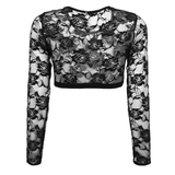 Sexy Women's Lace Crop Top With Floral Pattern / Erotic Women's Transparent Long-Sleeve Clothing - EVE's SECRETS