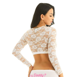 Sexy Women's Lace Crop Top With Floral Pattern / Erotic Women's Transparent Long-Sleeve Clothing - EVE's SECRETS