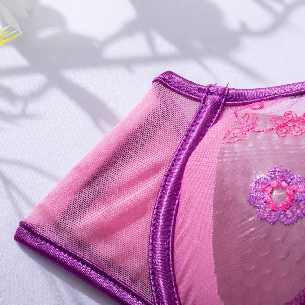 Sexy Women's Purple Underwear Set With Flowers / Erotic Female Transparent Bras - EVE's SECRETS