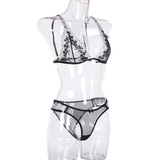 Sexy Women's Transparent Lingerie with Floral Embroidery / Erotic Transparent Lace Bra and Panty Set - EVE's SECRETS