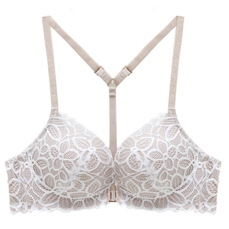 Sexy Y-shaped Back Beauty / Front Closure Wire Free Lace Floral Women's Underwear - EVE's SECRETS