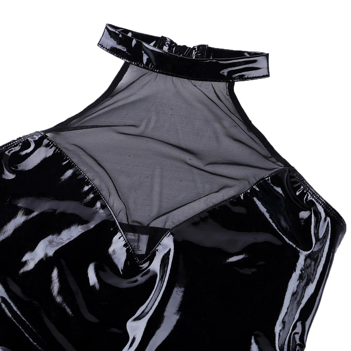 Shiny Wetlook Women's Bodysuit / Sexy Black Lingerie with Mesh High Cut - EVE's SECRETS