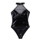 Shiny Wetlook Women's Bodysuit / Sexy Black Lingerie with Mesh High Cut - EVE's SECRETS