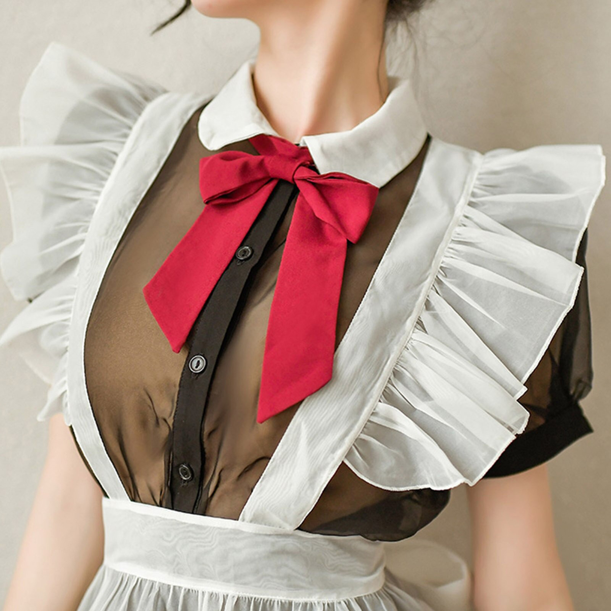 Soft Sexy Cosplay Maid Dress for Women / Erotic Transparent Uniform with Bow - EVE's SECRETS
