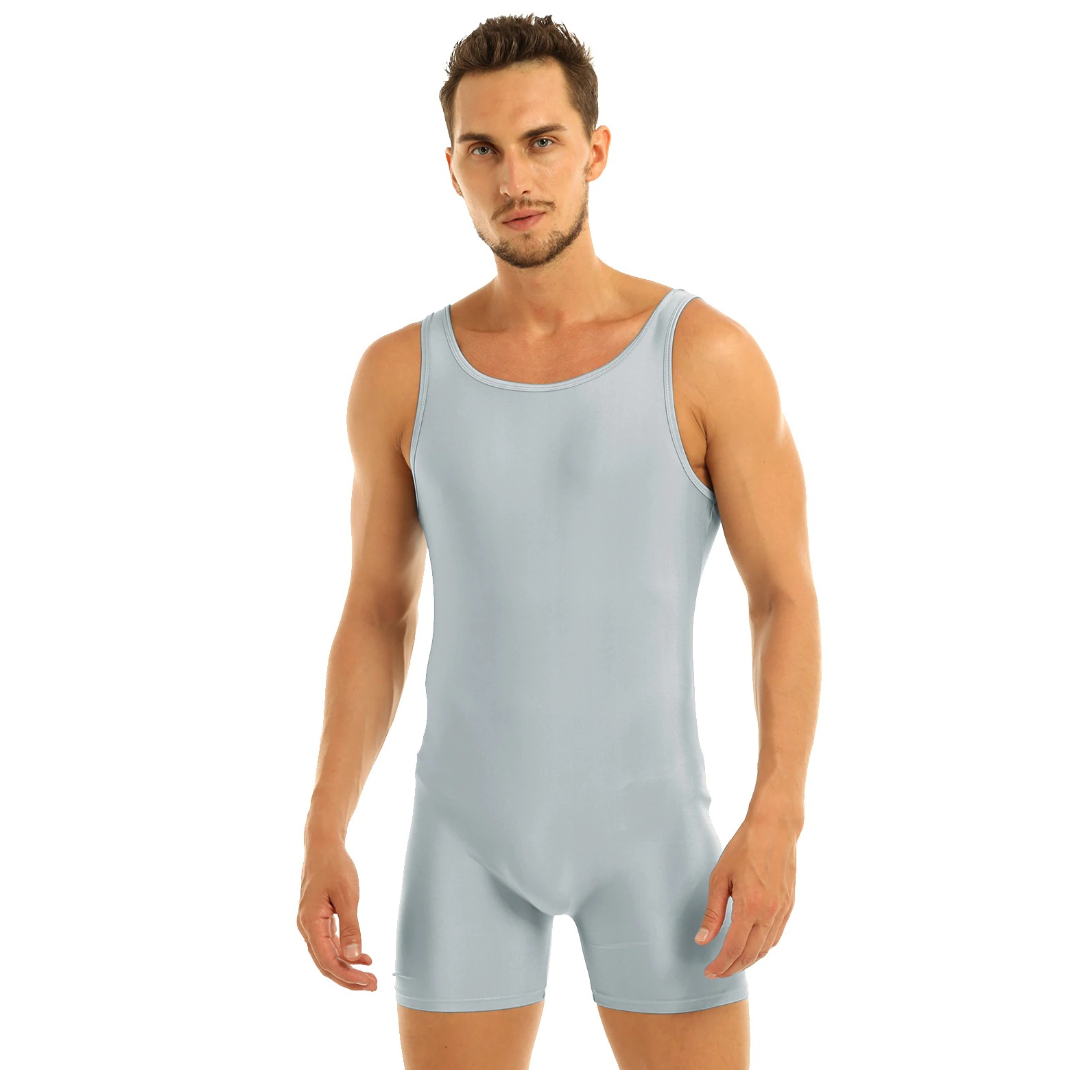 Solid Sleeveless Slim Fit Bodysuit with Round Neck / One-Piece Lingerie Bodysuit for Men - EVE's SECRETS