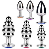 Stainless Steel Butt Plug / Spiral Beads Stimulation / Thread Anal Sex Toy for Adult Couples