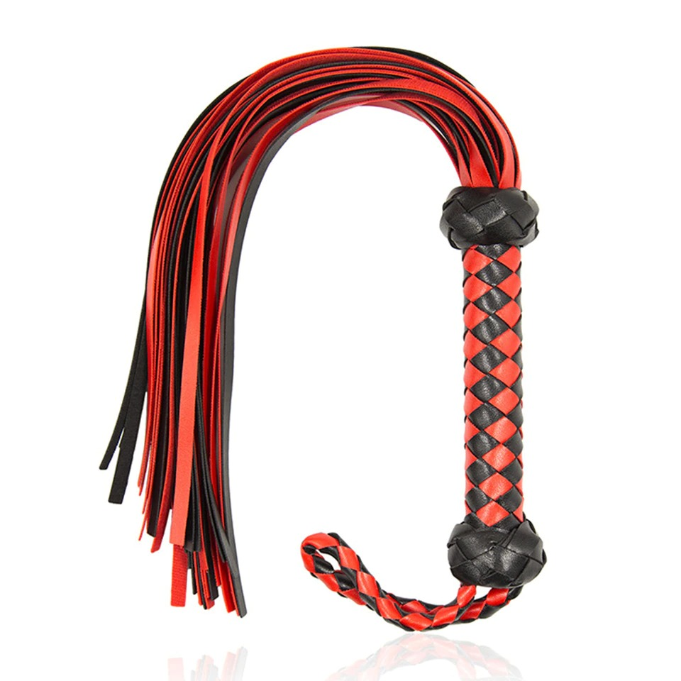 Suede PU Leather Flogger for Adult Sex Games / Red&Black Handmade Flirt Tail - EVE's SECRETS