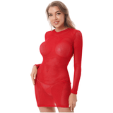 Tight-Fitting Women's Short Dress With Long Sleeve / Sexy Female Transparent Clothing - EVE's SECRETS