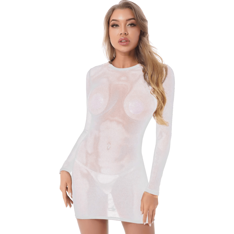 Tight-Fitting Women's Short Dress With Long Sleeve / Sexy Female Transparent Clothing - EVE's SECRETS