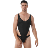 Ultra-thin Exotic Men's Solid Sleeveless Bodysuit / Male Sexy U Neck High Cut Lingerie