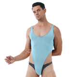 Ultra-thin Exotic Men's Solid Sleeveless Bodysuit / Male Sexy U Neck High Cut Lingerie - EVE's SECRETS