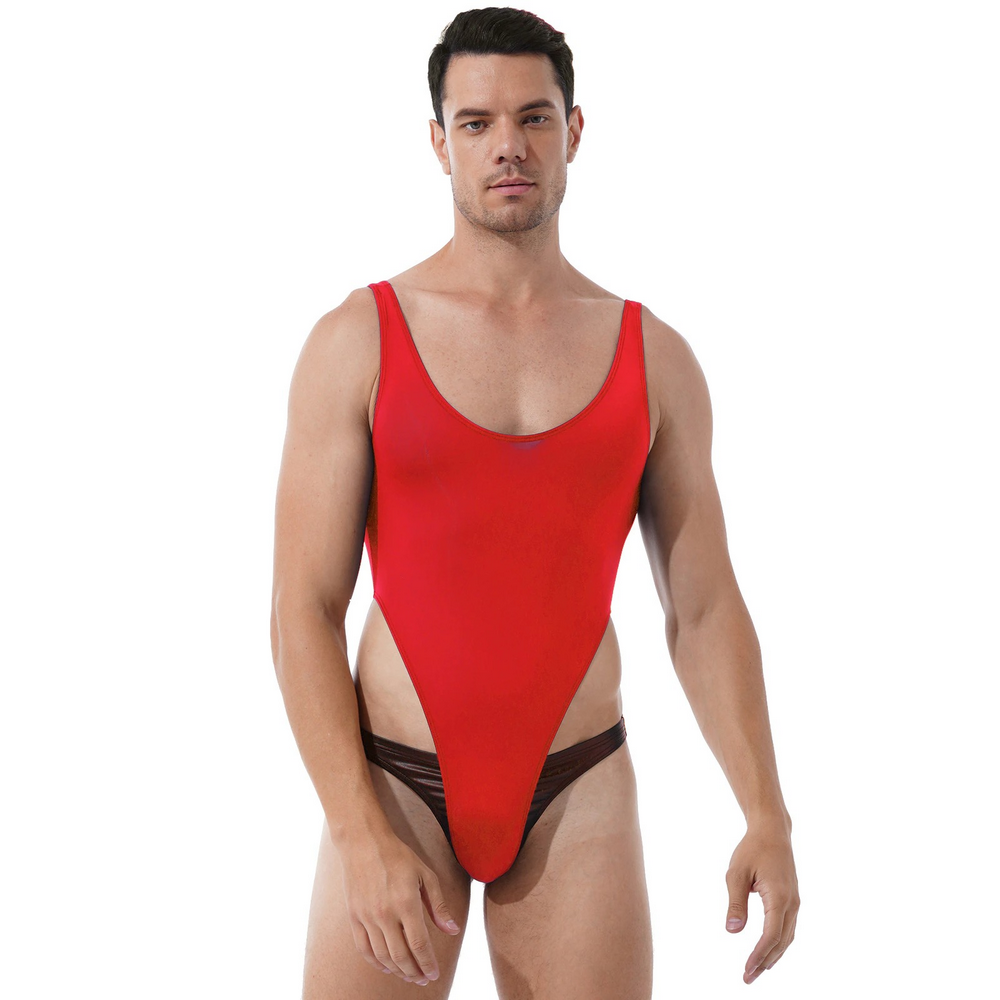 Ultra-thin Exotic Men's Solid Sleeveless Bodysuit / Male Sexy U Neck High Cut Lingerie - EVE's SECRETS