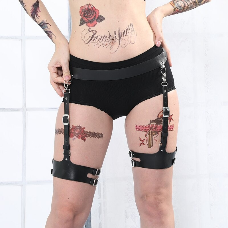 Unique Fetish Accessories for Ladies / Women PU Leather Body Harness / Bondage Garter Belt for Legs - EVE's SECRETS