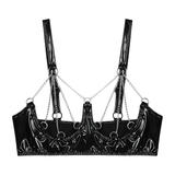 Wetlook Bralette With Metal Chain For Women / Female Sexy Underwired With Hollow Out Cups - EVE's SECRETS