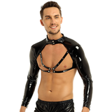 Wetlook PU Leather Male Clubwear Tops / Costume de scène de col montant pour hommes 