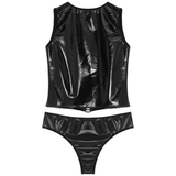 Women Glossy Patent Leather Lingerie Costume / Lace-up Sleeveless Corset with Low Waist Underwear - EVE's SECRETS