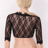 Women's Seamless Half Sleeve Lace Crop Top / Sheer Deep V-neck Short Tops / Sexy Outfits for Women - EVE's SECRETS