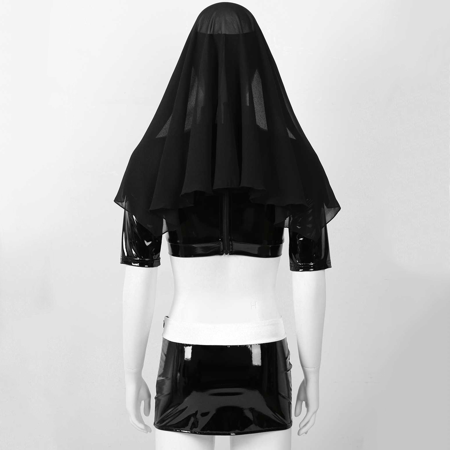 Women Sexy Cosplay Naughty Nun Costume / Crop Top with Mini Bodycon Skirt and Headpiece - EVE's SECRETS