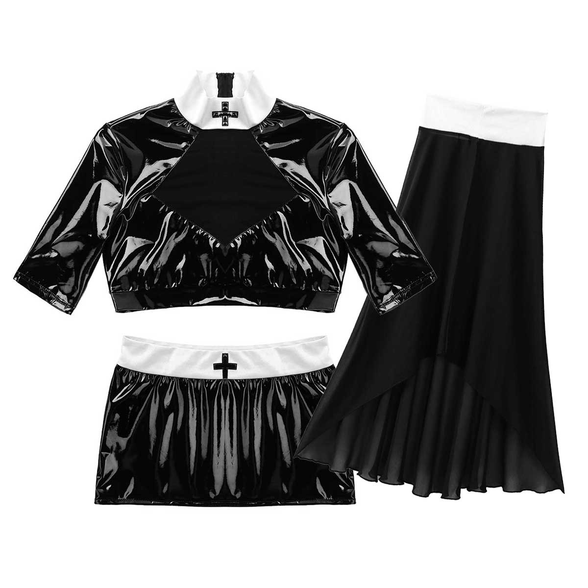 Women Sexy Cosplay Naughty Nun Costume / Crop Top with Mini Bodycon Skirt and Headpiece - EVE's SECRETS
