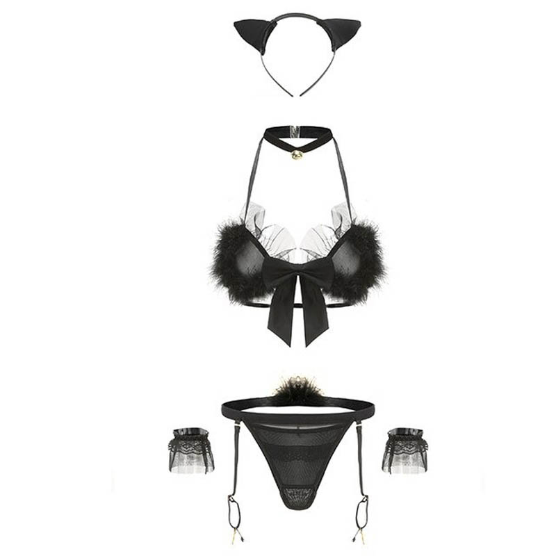 Women's Black Cat Cosplay Uniform / Sexy Lingerie Set / Erotic See Through Costume - EVE's SECRETS