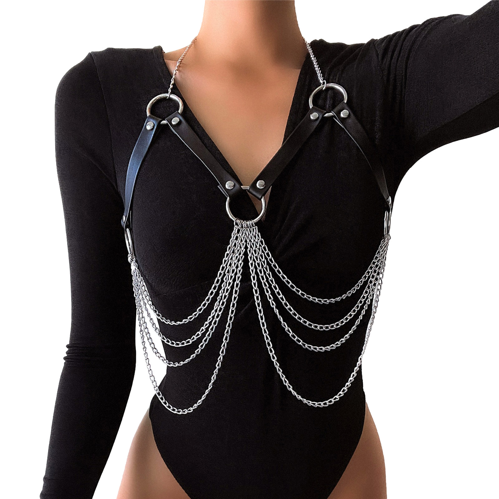 Women's Body Bra Harness With Chain In Fetish Style / Alternative Fashion Belt Chain Accessories - EVE's SECRETS