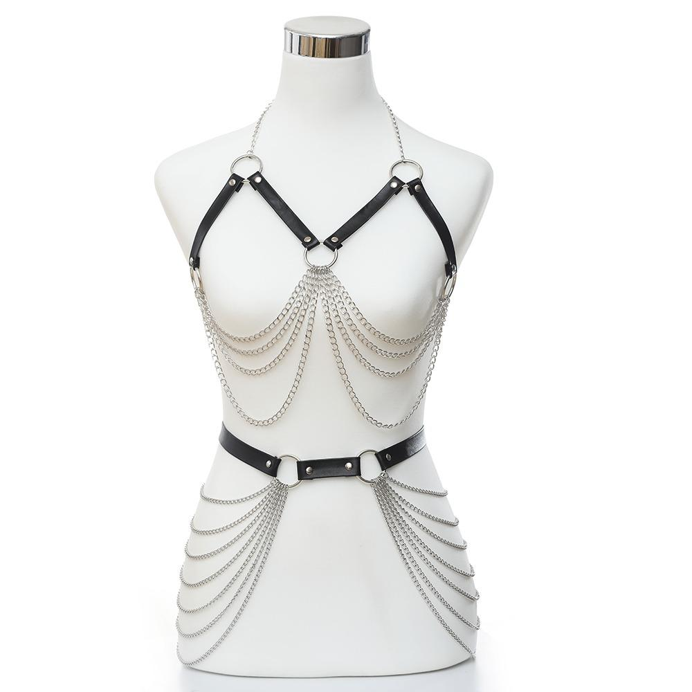 Women's Body Bra Harness With Chain In Fetish Style / Alternative Fashion Belt Chain Accessories - EVE's SECRETS