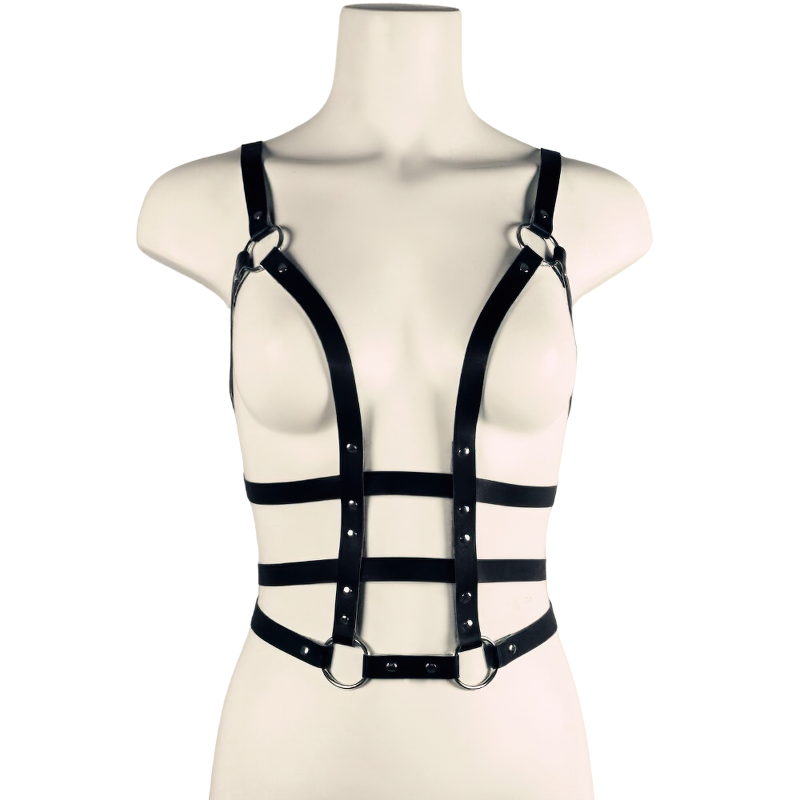 Women's Body Harness Top with Metal Link Chain / Female PU Leather Chest Bondage Suspenders - EVE's SECRETS