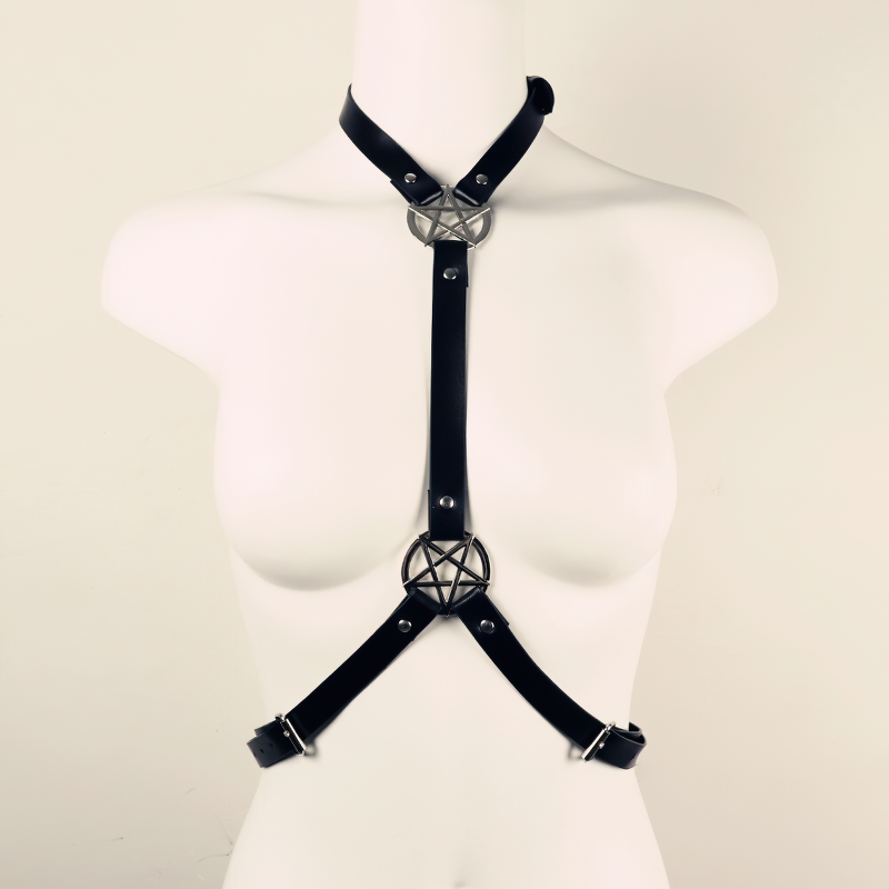 Women's Body Harness Top with Metal Link Chain / Female PU Leather Chest Bondage Suspenders - EVE's SECRETS