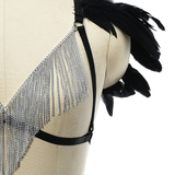 Women's Body Harness With Feather And Metal Tassel / StylishSexy Lingerie Set With Bra And Panties - EVE's SECRETS