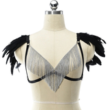 Women's Body Harness With Feather And Metal Tassel / StylishSexy Lingerie Set With Bra And Panties - EVE's SECRETS