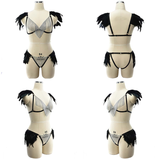 Women's Body Harness With Feather And Metal Tassel / StylishSexy Lingerie Set With Bra And Panties