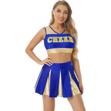 Women's Charming Cheerleading Uniform / Sleeveless Crop Top with Mini Pleated Skirt
