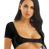 Women's Crop Top For Belly Dance / Adult Mesh See Through Clothing With Short Sleeve - EVE's SECRETS