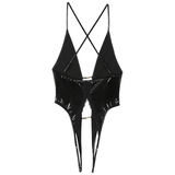 Women's Crotchless Bodysuit with Rhinestone Fasteners and Criss-Cross Back / Ladies' Sexy Outfits - EVE's SECRETS